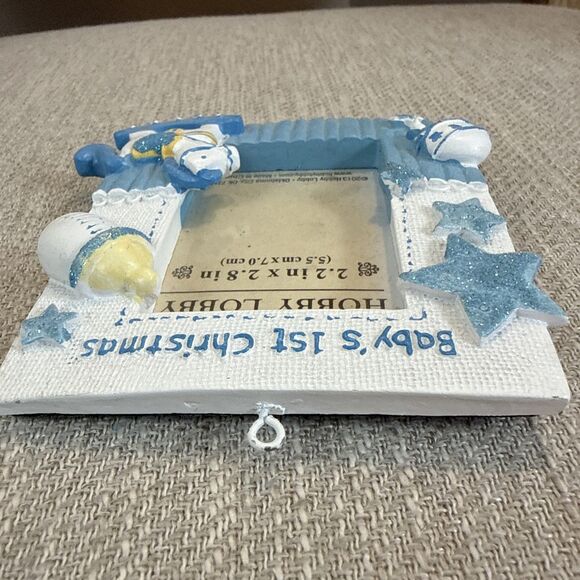 Baby Boys 1St Christmas Photo Ornament 3 3/4" L x 3 1/4 W Blue & White New - Picture 7 of 8